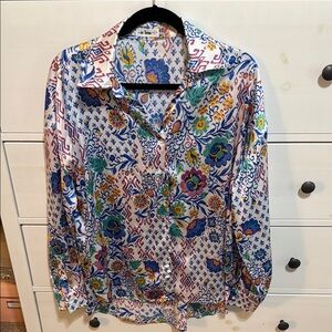 Colorful Floral Button-Up Blouse
